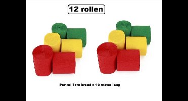 12x Crepe rollen rood/geel/groen 10 meter brandveilig - Carnaval optocht evenement festival party versiering
