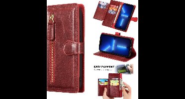 LuxeBass Hoesje geschikt voor Samsung Galaxy A53 5G - Boekhoesje - Rood - Vintage portemonne hoes met ritssluiting gsm hoesje - telefoonhoes - telefoonhoesjes
