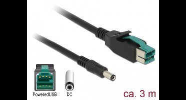 Powered USB kabel mannelijk 12 V> DC 5.5 x 2.1 mm mannelijk 3 meter voor POS -printers en terminals