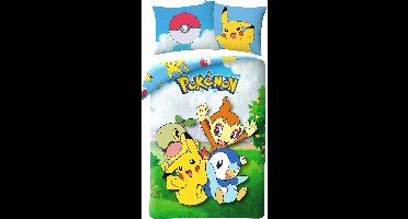 Pokémon Dekbedovertrek Piplup, Turtwig, Chimchar & Pikachu 140 x 200 cm (70 x 90 cm)