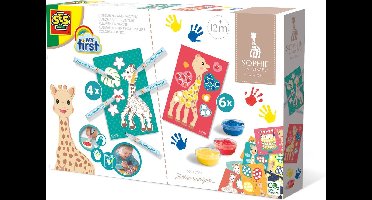 SES Creative - Sophie la Girafe - 2-in-1 - Kleuren en verven - 3 kleuren vingerverf - 5 babymarker stiften - met 10 knutselkaarten - makkelijk uitwasbaar