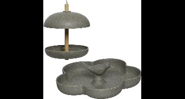 Vogel voedersilo met vogelbad - bamboe hout - antraciet grijs