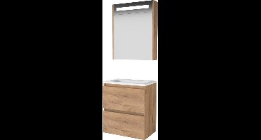 Basic Premium 39 badmeubelset met spiegelkast met geïntegreerde LED verlichting, greeploze wastafelonderkast met 2 lades en porseleinen wastafel met 1