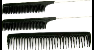 2 Puntkammen en een grove kam zwart.