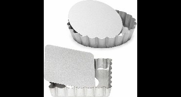Set van 2x mini taart/quiche bakvormen vierkant en rond zilver 10 cm