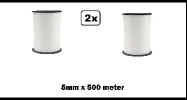 2x Krullint wit 5mm x 500meter krul lint kerst thema feest decoratie kado kado gold verjaardag