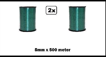 2x Krullint groen 5mm x 500meter - Vernieuwd, nu met folie beschermlaag om de rol - krul lint kerst thema feest decoratie kado kado gold verjaardag