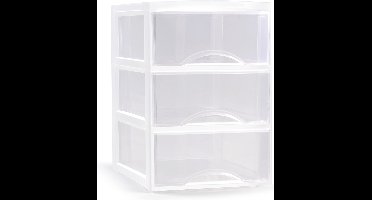 Plasticforte Ladeblokje/bureau organizer met 3x lades - transparant/wit - L26 x B37 x H37 cm