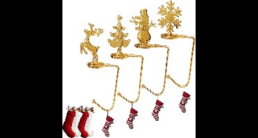 Kerstkousenhouder 4 stuks - Metalen kerstkousenhouder met antislipkussen, metalen kerstkousenhangers, kerstversieringhaken voor kerstfeestvakantiedecoratie (Goud)