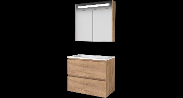 Basic Premium 46 badmeubelset met spiegelkast met geïntegreerde LED verlichting, greeploze wastafelonderkast met 2 lades en acryl wastafel zonder