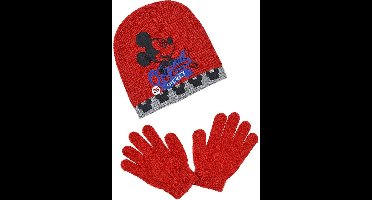 Mickey muts met bijpassende handschoenen - kinderen - rood (hoofdomtrek 54cm)