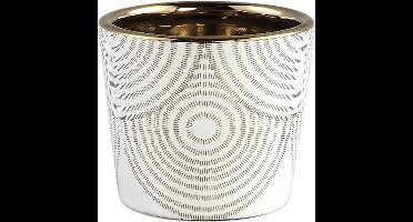 PTMD Vincey Ronde Bloempot - H8 x Ø9 cm - Keramiek - Wit/Goud