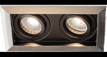 HOFTRONIC - Durham Dubbel LED Inbouwspot vierkant RVS - GU10 - 10 Watt 800 Lumen - 4000K Neutraal wit licht - Kantelbaar en Dimbaar - Diameter 100x185mm - Plafondspots 2 lichts