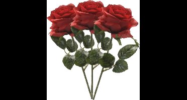 Emerald Kunstbloem roos Simone - 3x - rood - 45 cm - decoratie bloemen