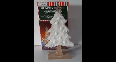 Houten silhouet kerstboom fluffy met ledlampjes recht model