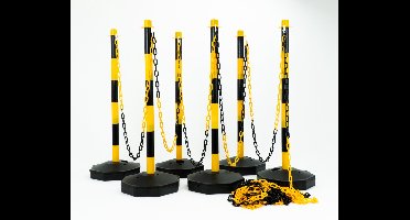 Afzetpalen set – 6 palen incl. 25 meter ketting - Geel/zwart - Mexxo