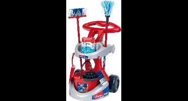 Klein Toys Vileda reinigingswagen - dweil, bezem en verscheidene huishoudelijke accessoires - 61 cm lange dweil - 55,5 cm lange bezem - rood blauw