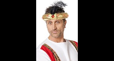 Tulband goud folie met veer en lichtjes