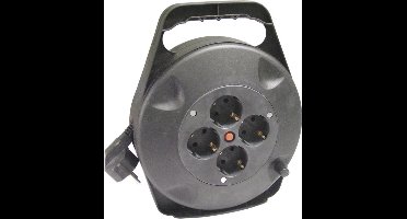 Bachmann GT-46, Verlengsnoer op haspel, 4 geaarde contacten, 10 m, zekeringbescherming, zwart