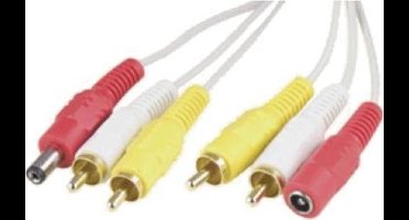 DELTACO MM-80B, 2x RCA (M/M) + DC-plug (M/F, 5.5x2.1), 5m