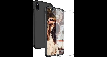360 Graden Mat Hoesje Zwart geschikt voor Apple iPhone Xs / X + Screenprotector Gehard Glas - Full Coverage van iCall