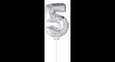 Cijfer ballon 5 Zilver met stokje | 40cm