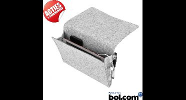 Bedside Pocket - NU TIJDELIJK IN PRIJS VERLAAGD - Opbergzak voor aan het bed met twee extra handige opbergvakken - Luxe Bed Organizer – Gemêleerd Grijs Vilt - Bed organizer grijs