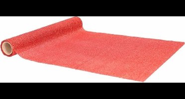 Home & Styling Tafelloper - rood - glitters - L250 x B28 cm - polyester - tafelkleed loper