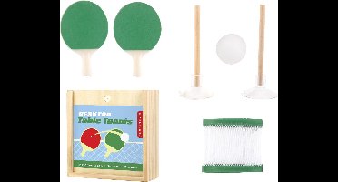 Kikkerland Tafeltennis set - Voor op je bureau of tafel - 2 batjes / 1 bal / 1 net / 2 paaltjes met zuignappen