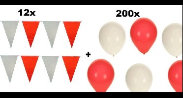 12x Vlaggenlijn 10 meter + 200 Ballonnen rood/wit