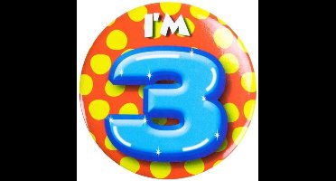 Paper Dreams Button I'm 3 Junior 5,5 Cm Staal Geel/rood/blauw