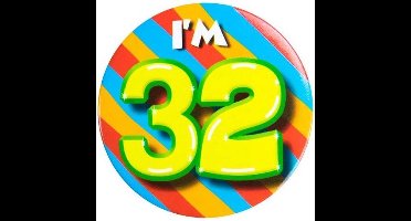 Paper Dreams Button I'm 32 Staal 5,5 Cm Geel/blauw/rood/groen