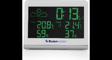 Buienradar BR-600 Digitaal Weerstation met Buitensensor - Weerstation Buienradar met Groot Display en Temperatuurmeting Binnen en Buiten - Wit