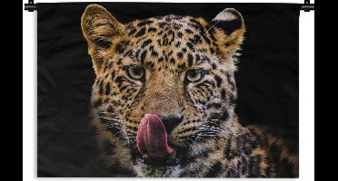 Wandkleed Roofdieren - Tijger op een zwarte achtergrond Wandkleed katoen 90x60 cm - Wandtapijt met foto