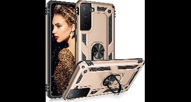 Hoesje Geschikt Voor Samsung Galaxy S21 Plus Hoesje Geschikt Voor Samsung Galaxy S21 Plus armor case met Ring houder / Ring vinger houder / standaard - Goud
