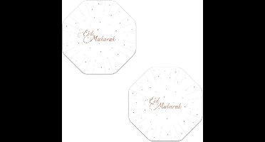 8x stuks Ramadan Mubarak thema bordjes wit/rose goud 18 cm - Suikerfeest/Offerfeest decoraties