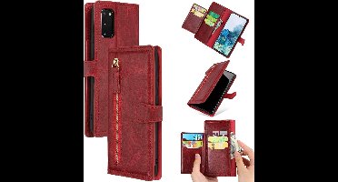LuxeBass Hoesje geschikt voor Samsung Galaxy A13 5G - Boekhoesje - Rood - Vintage portemonne hoes met ritssluiting gsm hoesje - telefoonhoes - telefoonhoesjes