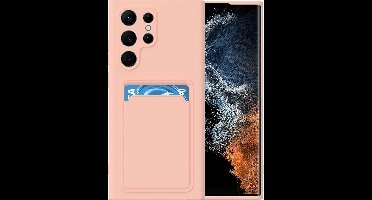 LuxeBass Hoesje geschikt voor Samsung S22 Ultra - Siliconen hoesje - Licht Roze - Pasjeshouder- telefoonhoesjes - gsm hoesje - telefoonhoes - telefoonhoes - gsm hoes - telefoonhoesje