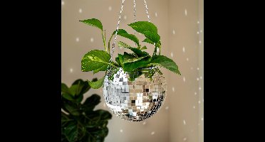 MikaMax Funky Disco Plantenpot - Spiegeldiscobal 13x18x20 cm - Ophangoog & Staand - Inclusief Ketting & Extra Spiegeltjes - Voor Binnen & Buiten