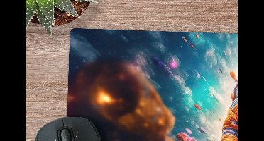 Muismat XXL 90x45 cm - Bureau onderlegger - Bureau mat Astronaut - Neon - Meteoriet - Neon - Bureaumat - Gaming mousepad xl - Bureaulegger groot - Computer deskmat - Geschikt voor Gaming Muis en Gaming PC set-up