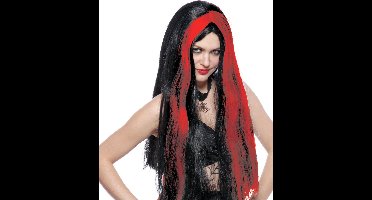 Heksenpruiken lang zwart/rood