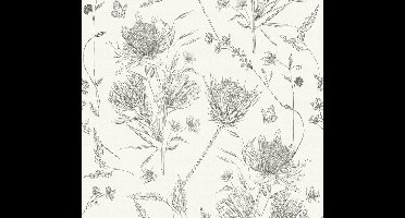 VLINDERS EN BLOEMEN BEHANG | Botanisch & Dieren - Wit Zwart - Living Walls Drawn Into Nature