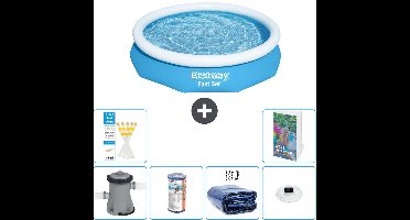 Bestway Rond Opblaasbaar Fast Set Zwembad - 305 x 66 cm - Blauw - Inclusief Pomp - Filter - Solarzeil - Verlichting - 7-delig