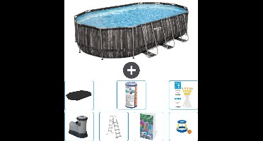 Bestway Ovaal Power Steel Zwembad - 610 x 366 x 122 - Grijs - Inclusief Pomp - Ladder - Afdekzeil - Filter - Speelgoed - 8-delig