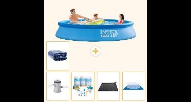 Intex Rond Opblaasbaar Easy Set Zwembad - 305 x 61 cm - Blauw - Inclusief Pomp - Onderhoudspakket - Solar Mat - Grondzeil - Solarzeil - 6-delig