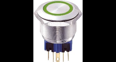 TRU COMPONENTS 701946 GQ25-11E/G/12V Vandalismebestendige druktoets 250 V/AC 5 A 1x aan/(aan) Moment Groen IP65 1 stuk(