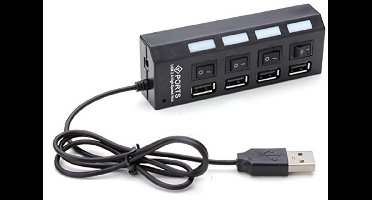 Oneay 4-poorts USB 2.0 High-Speed ​​Mini USB-hubadapter met LED-indicatoren voor mobiele telefoons - Zwart