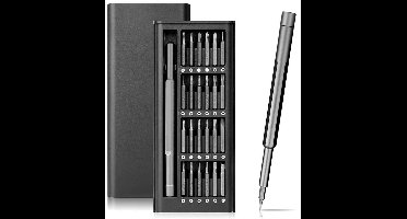 Schroevendraaier - 25-in-1 - Precisieschroevendraaierset - Magnetisch reparatiegereedschap, geschikt voor elektronica, mobiele telefoons, laptops, mini-schroevendraaiers met meerdere bits, zwart.