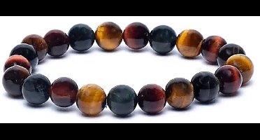 Armband Triple Tiger Eye (rood/oranje/blauw) Elastiek --verpakking van 2 stuks - 8 mm - 8mm