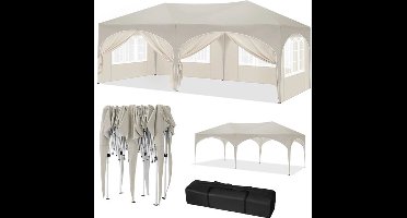 Vouwpaviljoen Gazebo - Gazebo Pop-Up Tent - Tuinpaviljoen - Kampeertent - Overkapping - Paviljoen - Opvouwbare Partytent - Tenten - 3x6m - 6 Zijkanten Verstelbare - Verstelbare Hoogte - Waterdichte - Beige